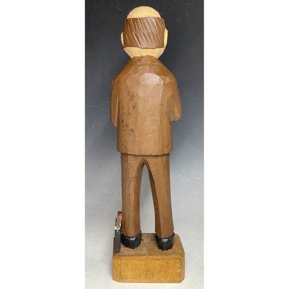 12" Vintage Hand Carved Wooden Statue 'CPA' Businessman Wood Carving Art - Picture 11 of 12